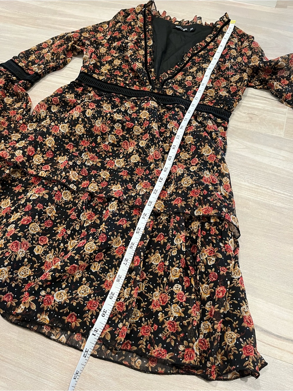 Nasty Gal “I’ll Be Bouquet” Black Sheer Floral Dress with Red & Cream Roses - Picture 13 of 16